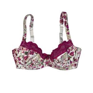 DeMillus Brazil Floral Lace Underwire Unpadded Bra Size BR 44/US 36/38